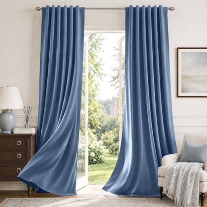 Blackout Curtains Set - Dusty Blue 52x84 Inches, Pack of 2, Cream-Soft Dense Woven Fabric