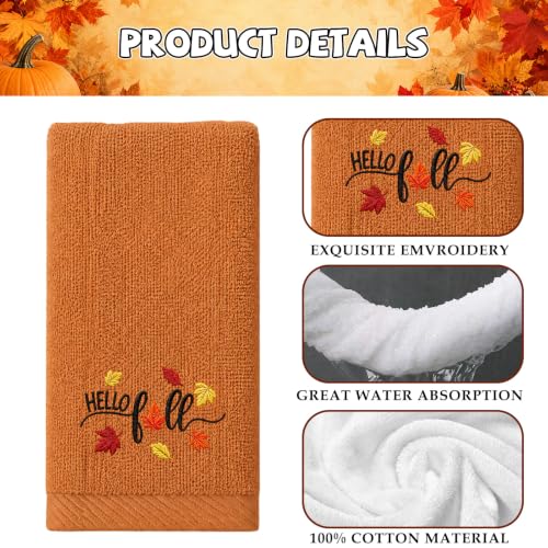Fall Pumpkin Hand Towels Set - Autumn Embroidered Kitchen & Bathroom Towels, 3 Pack 14x30in