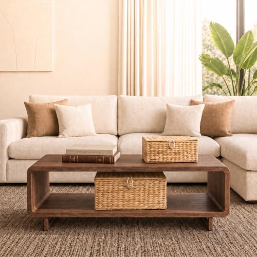 Water Hyacinth Wicker Storage Baskets with Lids - Set of 2 Decorative Boxes