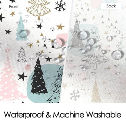 Pastel Christmas Tree Shower Curtain 72x72 Inch Pink Snowflakes Bathroom Decor
