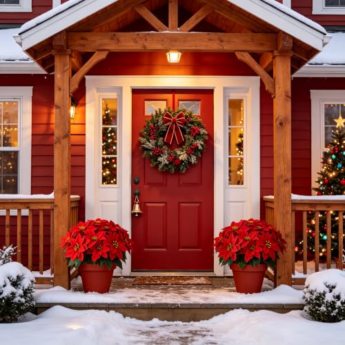 Artificial Red Poinsettia Flowers - Realistic Holiday Christmas Decor - 6PCS