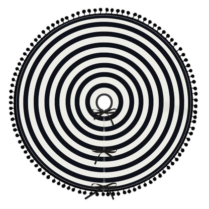 Black and White Christmas Tree Skirt 36 Inch Holiday Decor with Pom-Pom Trim - Halloween & Xmas