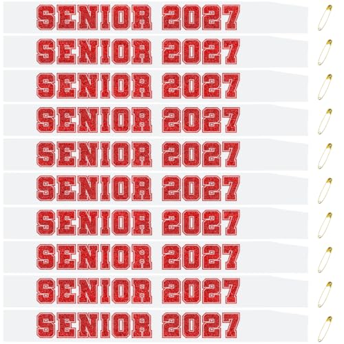 10pcs White Satin Graduation Sashes with Red Glitter Letters - Senior 2027 Party Decorations
