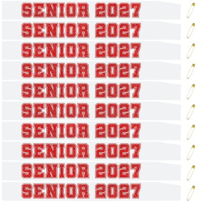 10pcs White Satin Graduation Sashes with Red Glitter Letters - Senior 2027 Party Decorations