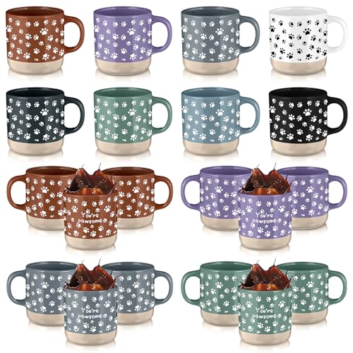 Vet Tech Appreciation Gift Set - 8 Pawsome Ceramic Coffee Mugs, Morandi Colors