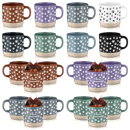 Vet Tech Appreciation Gift Set - 8 Pawsome Ceramic Coffee Mugs, Morandi Colors