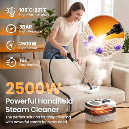2500W Handheld Steam Cleaner for Home with 12 Accessories - Dark Grey