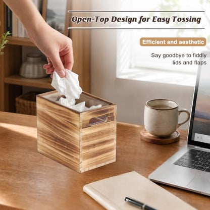 Wooden Mini Desk Trash Can with Bags - Pine Wood Waste Bin 0.5 Gal / 2L, Split Design