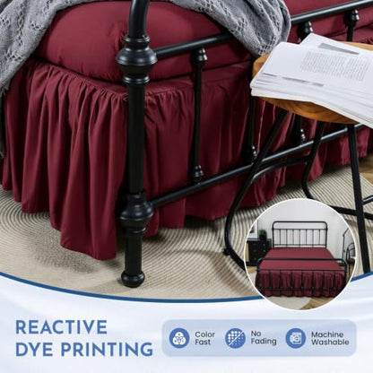 King Size Ruffled Bed Skirt with Split Corner - 14 Inch Drop, Wine Red