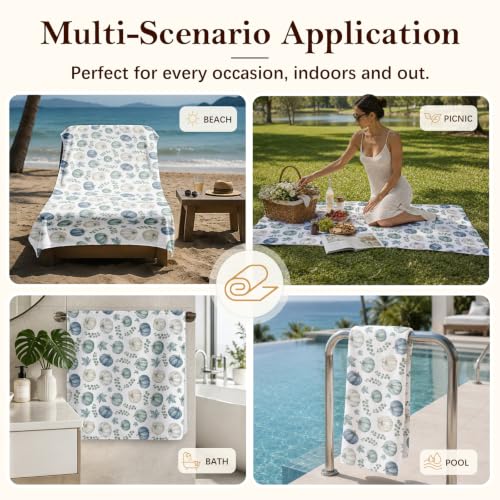 Blue Pumpkin Beach Towel 30x60 Inch - Rustic Green & Blue Fall Design