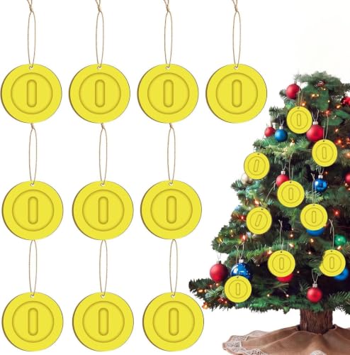 Preboun 12 Pcs Christmas Wooden Coin Ornaments - Brother Theme, Gold & Yellow, Coin Style