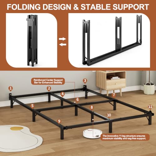 Heavy Duty Foldable Full Metal Bed Frame with Headboard Support