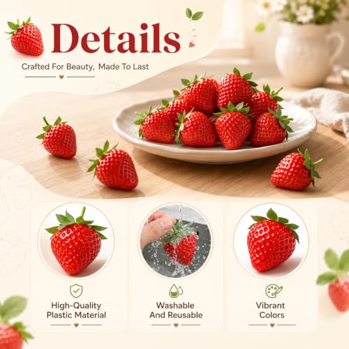 Artificial Red Strawberries - 120 Pcs Fake Fruit for Decoration & Display