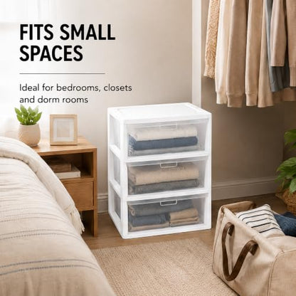 Wide Clear Plastic 3 Drawer Storage Organizer - White, 3-Tier