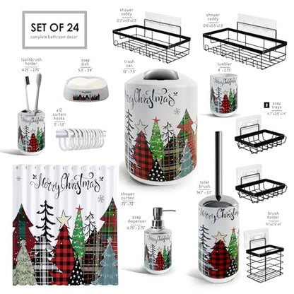 Christmas Bathroom Accessories Set with Shower Caddy - Complete 24-Piece Holiday Decor