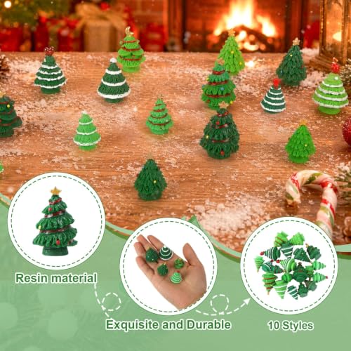 Mini Resin Christmas Trees Set - 20 Tiny Holiday Tabletop Decor - Variation of Christmas Trees