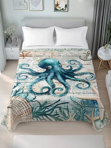 Turquoise King Size Flat Sheet Ocean Nautical Bedding Microfiber Breathable