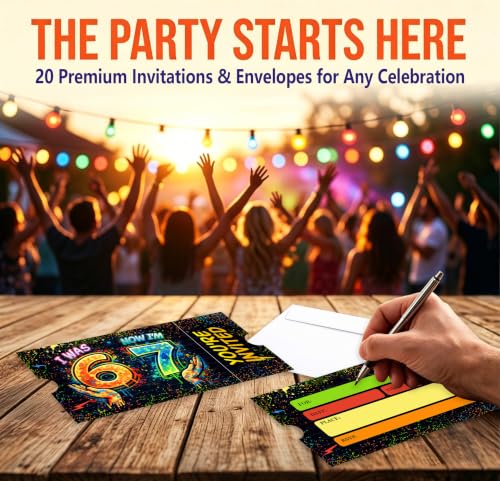 7th Birthday Party Invitations Set - 20 Cards with Envelopes, 7th Variation