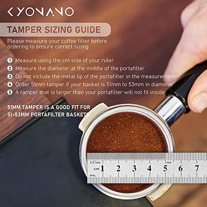 KYONANO Espresso Coffee Tamper 51mm - Espresso Press Tamper- Espresso Hand Tamper with Stainless Steel Base and Scented Rosewood Handle - Compatible with 51mm Delonghi Bottomless Portafilter