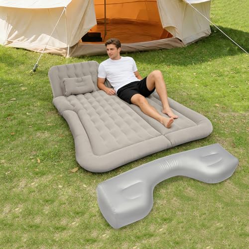 Grey Double Sided Flocked SUV Air Mattress - Thick Inflatable Car Bed for Camping & Travel