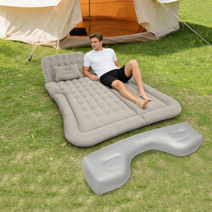 Grey Double Sided Flocked SUV Air Mattress - Thick Inflatable Car Bed for Camping & Travel