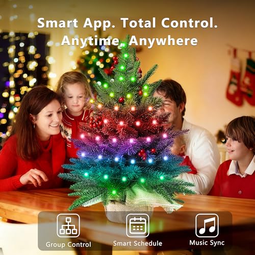 Mini Green Christmas Tree with RGB Lights - App & Voice Control, 22.8in