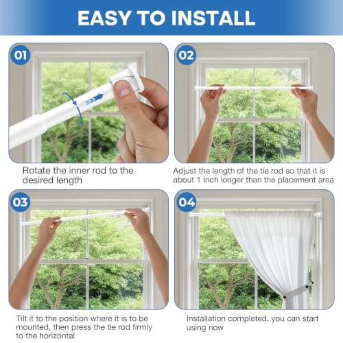 No Drill Adjustable Curtain Rod 27-39 Inches White 2-Pack - Renter Friendly