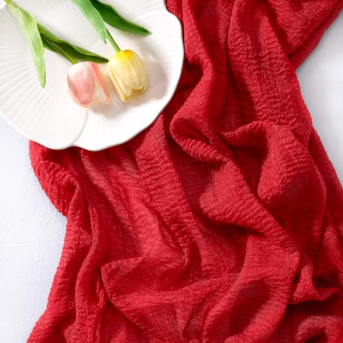 Socomi Red Cheesecloth Table Runner Fall Boho Wedding Party Home Decor - 1 Pack