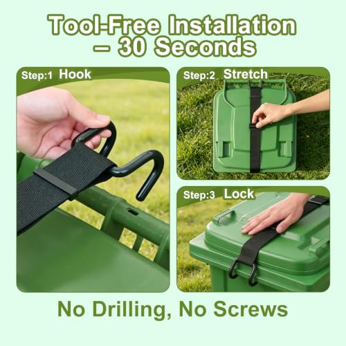 Heavy Duty Raccoon-Proof Trash Can Lock Strap - Universal Fit 28-96 Gallon