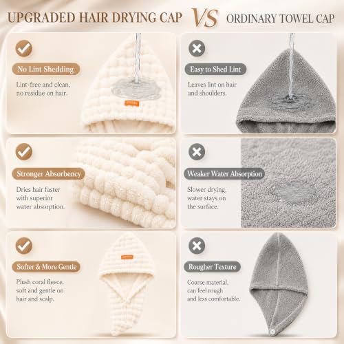 Microfiber Hair Drying Towel 2Pack Large Size with Elastic Band - Beige & Gray