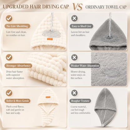 Microfiber Hair Drying Towel 2Pack Large Size with Elastic Band - Beige & Gray