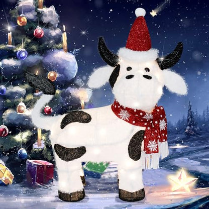 Outdoor Christmas Lighted Cow Decoration - 32 Inch 3D LED Festive Yard Display - Variation of THIS listing