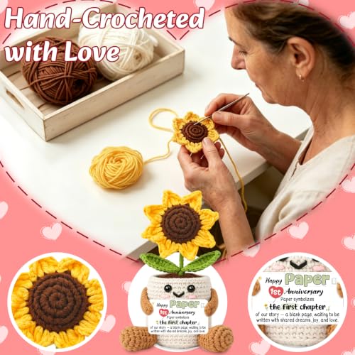 First Anniversary Gift for Her Sunflower Crochet Card - 1st Paper Wedding Keepsake