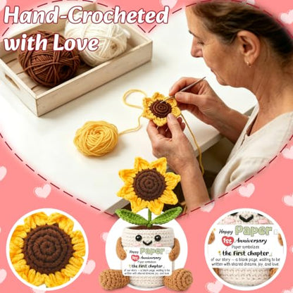 First Anniversary Gift for Her Sunflower Crochet Card - 1st Paper Wedding Keepsake