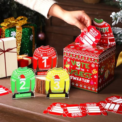 Christmas Ugly Sweater Party Voting Box Set with Medals and Cards