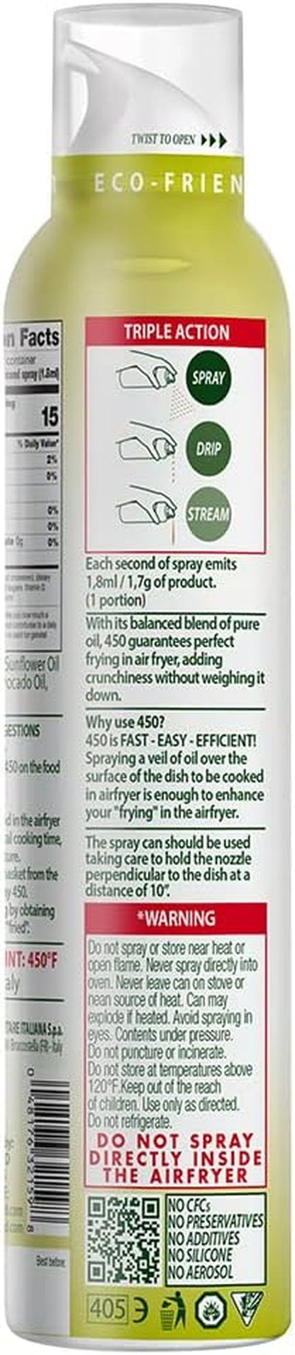 Mantova Air Fryer Spray - All-Natural High-Heat Cooking Oil with 450°F Smoke Point | Easy Mess-Free Use - Made in Italy (Pack of 1)
