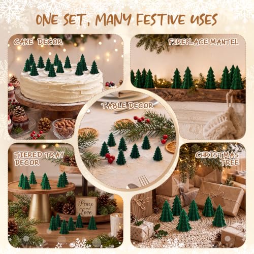 Mini Christmas Tree Figurines 50 Pack Velvet Flocked 1.6 Inch Green