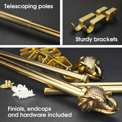 Warm Gold Double Curtain Rod - 36-72 Inch Adjustable Boho Finials