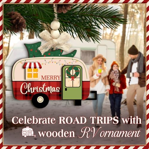 Christmas Wooden Camper Ornament - Rustic Holiday Travel Decor