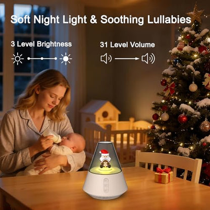 White Noise Machine with Santa & Bear Figurines, Night Light, 30 Soothing Sounds