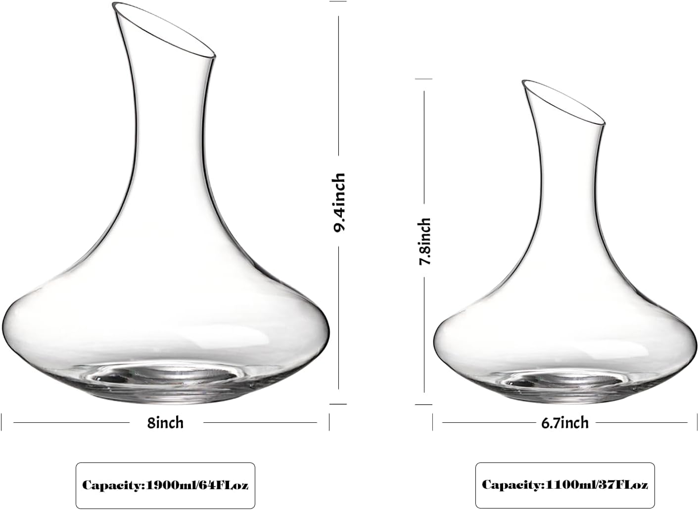 Wine Decanter, 1100ml /37.2oz Red Wine Decanter, Hand Blown Lead-Free Crystal Wine Carafe, Small Decanter for White and Red Wine, Elegant Design Easy Pour, Wine Gifts for Christmas