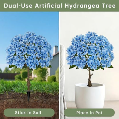 Hydrangea Artificial Tree 3ft Blue Flower with Ground Spikes - Set of 2