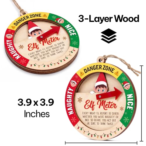 Christmas Elf Meter Ornament - Kids Naughty or Nice Wooden Holiday Decor