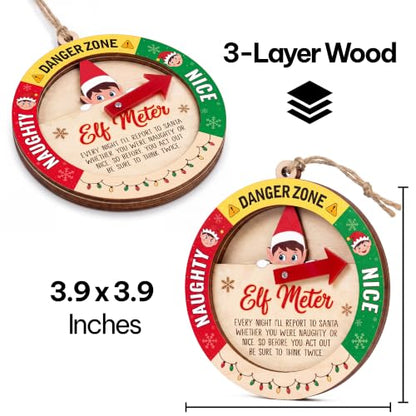 Christmas Elf Meter Ornament - Kids Naughty or Nice Wooden Holiday Decor