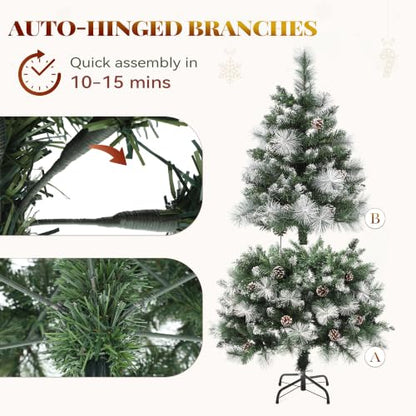Prelit Christmas Tree 4.5ft with Pine Cones & Frosted Tips - Green, Partially Frosted 4ft 6in