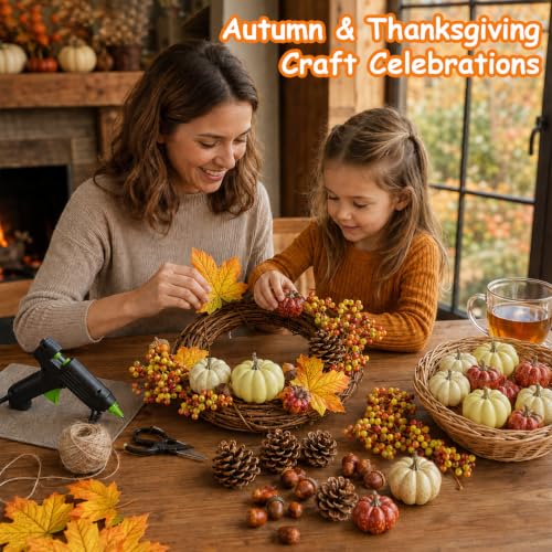 LEBERY Cream Mini Artificial Pumpkin Fall Set with Harvest Decorations