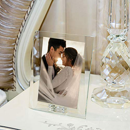 5x7 Crystal Picture Frame with Gift Box - Decorative Photo Frame for Wedding & Home Gifts