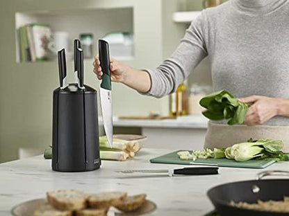 Joseph Joseph Elevate Knives 5-piece Carousel Set, Japanese Stainless Steel Knife Block - Editions - Sage Green and Black