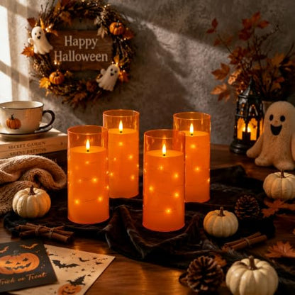 Orange Flickering Flameless Candles with Remote Timer - 6 LED Battery-Powered Decor