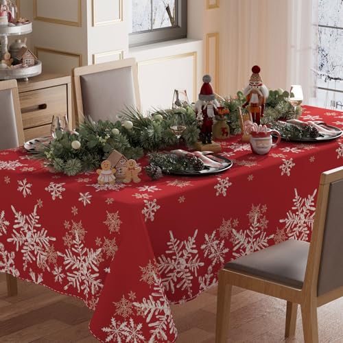 Winter Red Snowflakes Tablecloth 60x120 Inch Rectangular Christmas Decor Washable